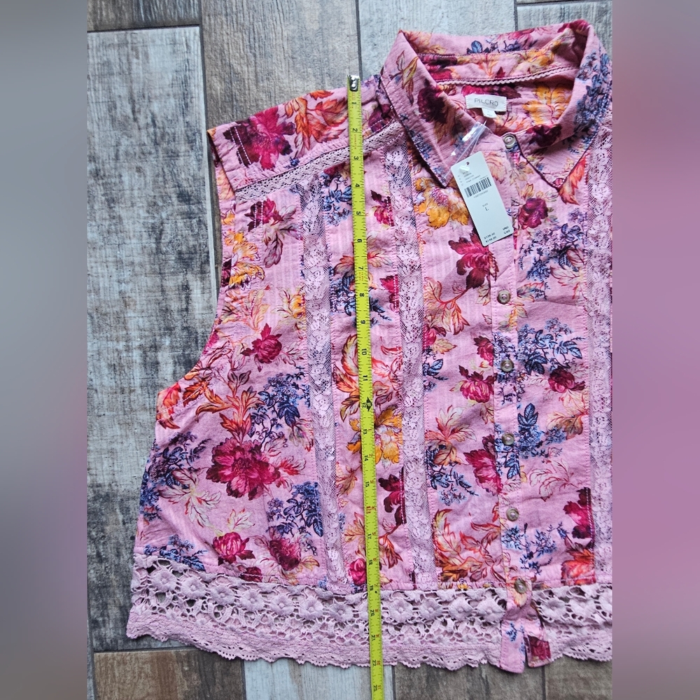 Pilcro Pink Floral Lace-Trim Sleeveless Blouse - Picture 9 of 17